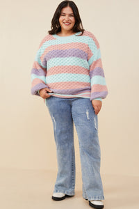 HY8342 Mint Mix Womens Color Block Chunky Sweater Front