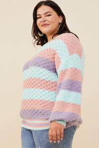 HY8342W Mint Mix Plus Color Block Chunky Sweater Gif