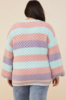 HY8342W Mint Mix Plus Color Block Chunky Sweater Full Body