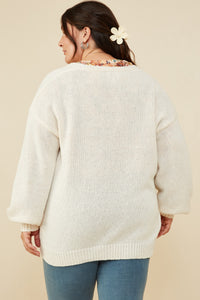 HY8343W Pink Plus Lace Frilled Buttoned Sweater Cardigan Full Body