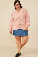 HY8343W Cream Plus Lace Frilled Buttoned Sweater Cardigan Gif