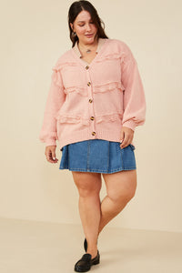 HY8343W Cream Plus Lace Frilled Buttoned Sweater Cardigan Gif