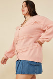 HY8343W Cream Plus Lace Frilled Buttoned Sweater Cardigan Full Body