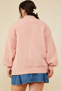 HY8343W Cream Plus Lace Frilled Buttoned Sweater Cardigan Side