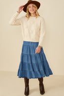 HY8345 Ivory Womens Hand Knit Floral Patch Sweater Gif