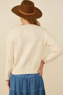 HY8345 Ivory Womens Hand Knit Floral Patch Sweater Detail