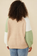HY8347W Taupe Mix Plus Asymmetric Color Block Pullover Sweater Full Body