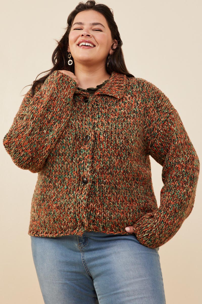 Multicolor Yarn Collared Button Sweater Cardigan