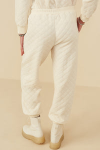 HY8369 Ivory Womens Quilted Elastic Waist Knit Pants Side