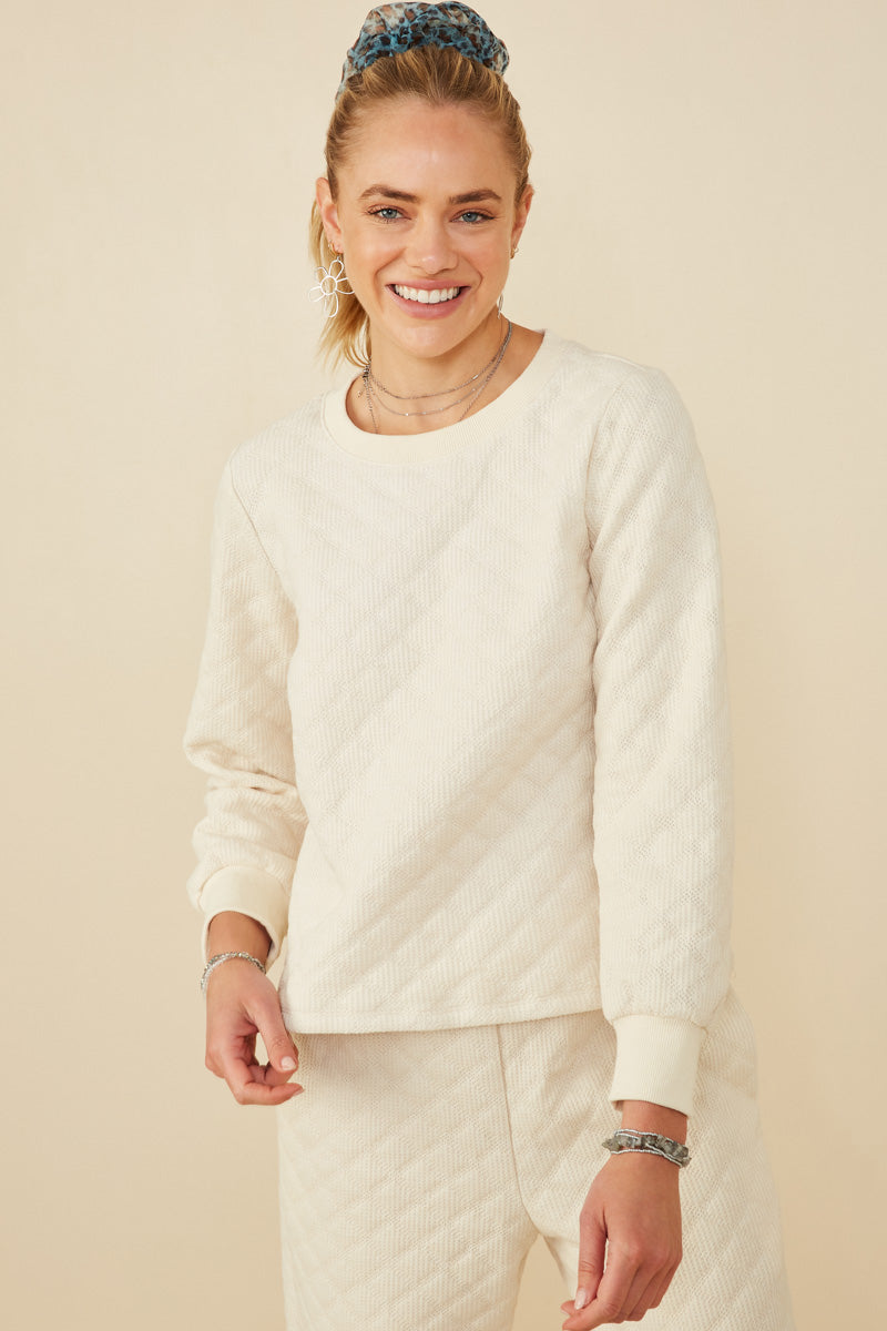Quilted Knit Pullover Sweatshirt