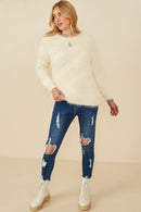 HY8375 Ivory Womens Faux Fur Pullover Sweater Gif