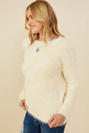 HY8375 Ivory Womens Faux Fur Pullover Sweater Full Body