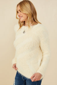 HY8375 Ivory Womens Faux Fur Pullover Sweater Full Body