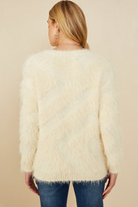 HY8375 Ivory Womens Faux Fur Pullover Sweater Side