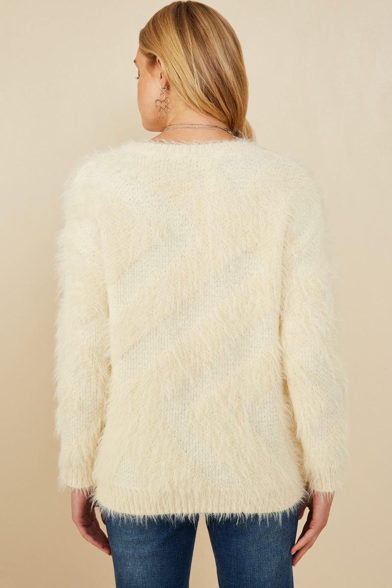 HY8375 Ivory Womens Faux Fur Pullover Sweater Side