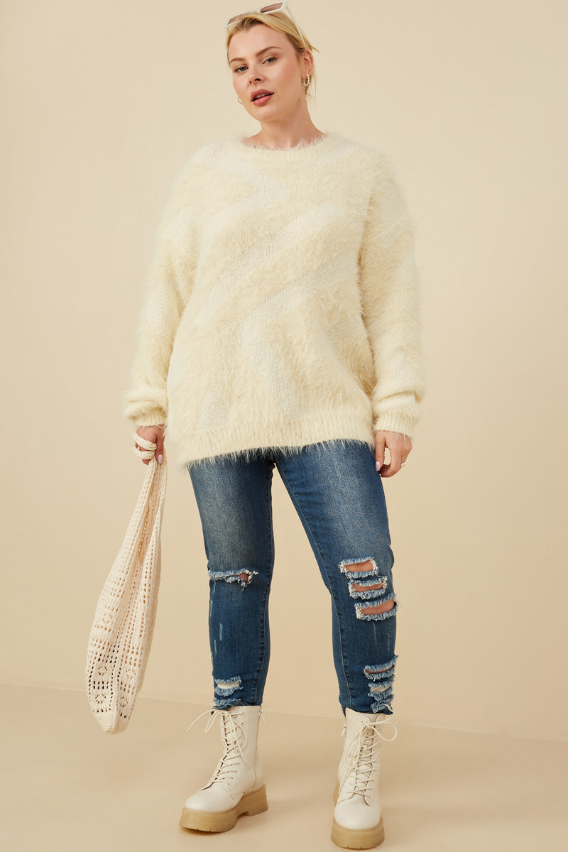 HY8375 Ivory Womens Faux Fur Pullover Sweater Back