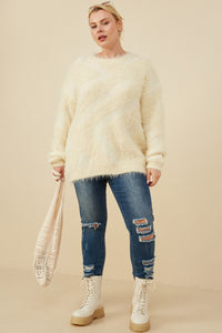 HY8375 Ivory Womens Faux Fur Pullover Sweater Back