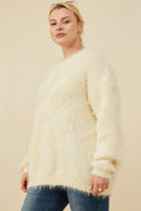 HY8375W Ivory Plus Faux Fur Pullover Sweater Gif