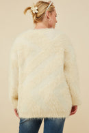 HY8375W Ivory Plus Faux Fur Pullover Sweater Full Body