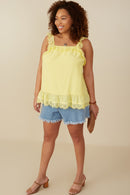 HY8382W Yellow Plus Scalloped Eyelet Ruffle Tank Gif