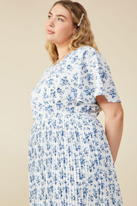 HY8396 Womens Ditsy Floral Pleated Skirt Dress Back