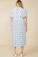 HY8396W Blue Plus Ditsy Floral Pleated Skirt Dress Detail