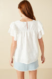 HY8411 Off White Womens Crochet Floral Detailed Ruffle Sleeve Top Detail