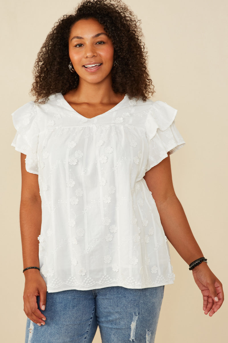 Crochet Floral Detailed Ruffle Sleeve Top