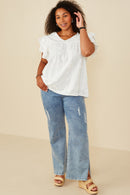 HY8411 Off White Womens Crochet Floral Detailed Ruffle Sleeve Top Side