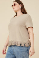 HY8429 Womens Fringed Tassel Hem Textured Knit Top Gif