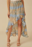 HY8448W Blue Mix Plus Crinkle Textured Asymmetric High Low Skirt Front