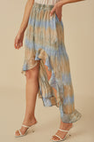 HY8448 Blue Mix Womens Crinkle Textured Asymmetric High Low Skirt Side