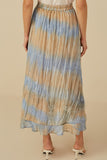 HY8448 Blue Mix Womens Crinkle Textured Asymmetric High Low Skirt Back