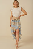 HY8448 Blue Mix Womens Crinkle Textured Asymmetric High Low Skirt Full Body