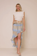 HY8448 Blue Mix Womens Crinkle Textured Asymmetric High Low Skirt Gif
