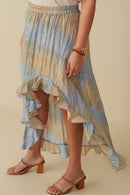 HY8448W Blue Mix Plus Crinkle Textured Asymmetric High Low Skirt Side