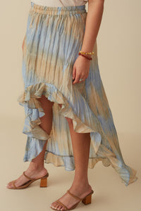 HY8448W Blue Mix Plus Crinkle Textured Asymmetric High Low Skirt Side