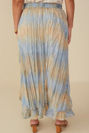 HY8448W Blue Mix Plus Crinkle Textured Asymmetric High Low Skirt Back