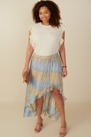 HY8448W Blue Mix Plus Crinkle Textured Asymmetric High Low Skirt Full Body