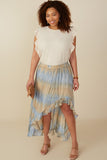 HY8448W Blue Mix Plus Crinkle Textured Asymmetric High Low Skirt Full Body