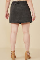 HY8451W Denim Plus Box Pleated Washed Denim Skirt Side