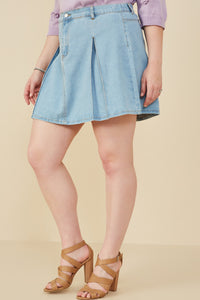 HY8451W Black Plus Box Pleated Washed Denim Skirt Gif