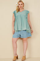 HY8456W Mint Plus Ruffled V Neck Wash Tencel Tank Side