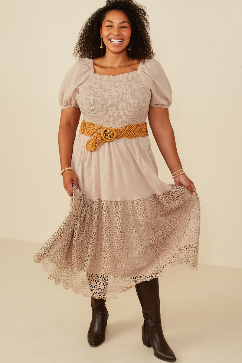 Crochet Eyelet Hemmed Smocked Dress