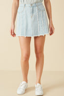 HY8478 Light Denim Womens Frayed Seam Detailed Denim Skirt Front
