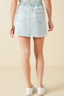 HY8478 Light Denim Womens Frayed Seam Detailed Denim Skirt Side