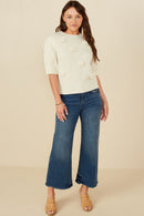 HY8509 Ivory Womens Hand Knit Floral Patch Sweater Top Gif