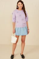 HY8509 Lavender Womens Hand Knit Floral Patch Sweater Top Gif