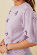 HY8509 Lavender Womens Hand Knit Floral Patch Sweater Top Full Body