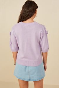 HY8509 Lavender Womens Hand Knit Floral Patch Sweater Top Detail